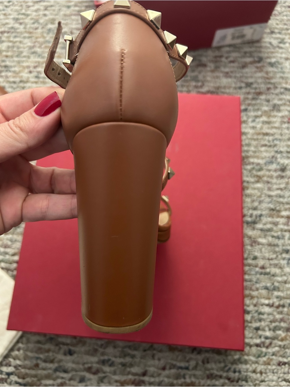 Valentino Brown Leather High Block Heel Sandals - Picture 6 of 12